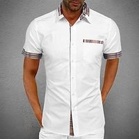 Men's Shirt Button Up Shirt Casual Shirt Summer Shirt Beach Shirt Black White Navy Blue Army Green Short Sleeve Plain Turndown Holiday Vacation Patchwork Clothing Apparel Fashion Casual Comfortable Lightinthebox