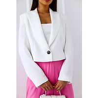 Women's Blazer Business Casual Lolita Buttoned Front Regular Fit Polyester Men's Suit White / Black / Khaki - Shirt Collar miniinthebox - thumbnail