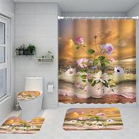 Bathroom Deco 4 Pcs Flowers Shower Curtain Set Bathroom Sets Modern Home Bathroom Decor with Bath Mat U Shape and Toilet Lid Cover Mat and 12 Hooks Lightinthebox