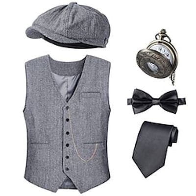 Retro Vintage Roaring 20s 1920s Outfits Vest The Great Gatsby Gentleman Men's Cosplay Costume Halloween Carnival Party / Evening Masquerade Cravat miniinthebox