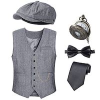 Retro Vintage Roaring 20s 1920s Outfits Vest The Great Gatsby Gentleman Men's Cosplay Costume Halloween Carnival Party / Evening Masquerade Cravat miniinthebox - thumbnail