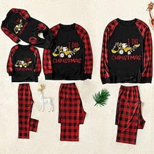 Family Christmas Pajamas Plaid Cute Christmas Pajamas Home Print Black Long Sleeve Mommy And Me Outfits Active Matching Outfits Lightinthebox