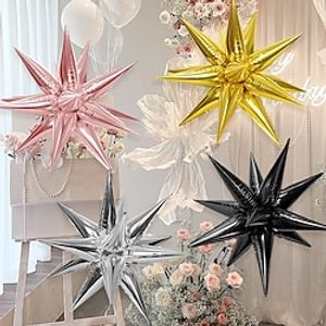 12pcs Star Balloons - 14 Corner Siamese Explosion Star Foil Balloons - 22-inch 3D Starburst Mylar Gold Balloons for Party Balloon Decorations miniinthebox