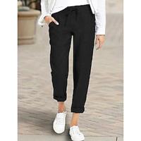 Women's Pants Trousers Linen Cotton Blend Plain Black Blue Casual Daily Long Going out Weekend Spring Summer Lightinthebox