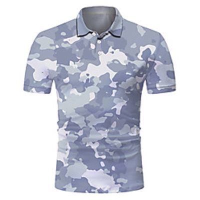 Men's Golf Shirt Tennis Shirt 3D Print Camo / Camouflage Button-Down Short Sleeve Street Tops Casual Fashion Cool Breathable Gray / Sports miniinthebox