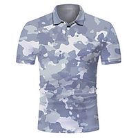 Men's Golf Shirt Tennis Shirt 3D Print Camo / Camouflage Button-Down Short Sleeve Street Tops Casual Fashion Cool Breathable Gray / Sports miniinthebox - thumbnail