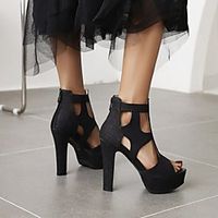 Women's Sandals High Heel Peep Toe PU Synthetics Black Gold Silver Lightinthebox - thumbnail