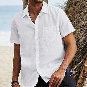Men's Shirt Button Up Shirt Summer Shirt Casual Shirt Beach Shirt Black White Pink Blue Green Short Sleeves Plain Lapel Street Vacation Pocket Clothing Apparel Fashion Leisure Hawaiian Lightinthebox