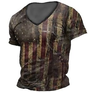 Men's T shirt Tee Graphic National Flag V Neck Brown 3D Print Street Casual Short Sleeve Zipper Print Clothing Apparel Fashion Designer Classic Comfortable  Summer  Summer  Sports Lightinthebox