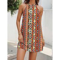 Women's Casual Dress Summer Dress Geometric Color Block Print Halter Neck Mini Dress Ethnic Tribal Street Holiday Sleeveless Loose Fit Orange Summer S M L XL XXL Lightinthebox