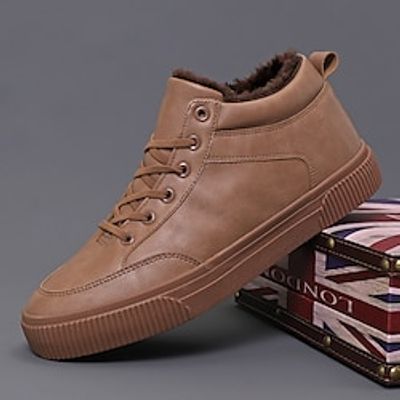 Men's Boots Snow Boots Retro Winter Shoes Comfort Shoes Walking Casual Daily PU Comfortable Booties / Ankle Boots Loafer Dark Khaki Black Spring Fall miniinthebox