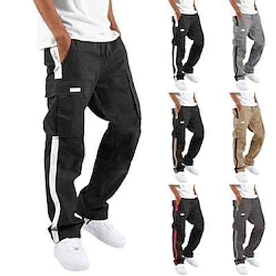 Men's Cargo Pants Trousers Track Pants Outdoor Athleisure Daily Sports Soft Comfortable Pocket Drawstring Elastic Waist Plain Full Length Fashion Casual Activewear Black  White Black Micro-elastic Lightinthebox