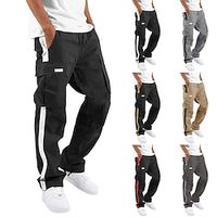 Men's Cargo Pants Trousers Track Pants Outdoor Athleisure Daily Sports Soft Comfortable Pocket Drawstring Elastic Waist Plain Full Length Fashion Casual Activewear Black  White Black Micro-elastic Lightinthebox - thumbnail