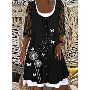 Women's A Line Dress Knee Length Dress Black Half Sleeve Butterfly Hollow Out Spring Summer Casual 2021 S M L XL Lightinthebox