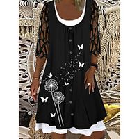 Women's A Line Dress Knee Length Dress Black Half Sleeve Butterfly Hollow Out Spring Summer Casual 2021 S M L XL Lightinthebox - thumbnail