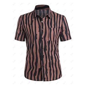 Men's Shirt Hot Stamping Striped Graphic Turndown Street Casual Button-Down Print Short Sleeve Tops Casual Fashion Breathable Comfortable Wine Lightinthebox