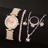5PCS Set Women Watch Ring Necklace Earrings Rhinestone Fashion Wristwatch Female Casual Ladies Watches Bracelet Set Clock miniinthebox - thumbnail