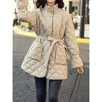 Women's Parka Mid-Length Puffer Jacket Lightweight Quilted Jacket Thermal Warm Winter Coat with Pocket Belted Stand Collar Heated Coat Long Sleeve Fall Outerwear Lightinthebox - thumbnail