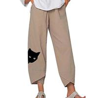 Women's Pants Trousers Linen Cotton Blend Cat Blue Purple Casual Daily Ankle-Length Going out Weekend Spring Summer Lightinthebox