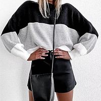 Women's Pullover Sweater Modern Style Plaid / Check Casual Long Sleeve Sweater Cardigans Round Neck Fall Winter Grey khaki Orange miniinthebox - thumbnail