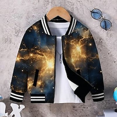 Boys 3D Galaxy Jacket Long Sleeve Spring Fall Winter Active Streetwear Cool Polyester Kids 3-12 Years V Neck Zip Street Daily Regular Fit Lightinthebox