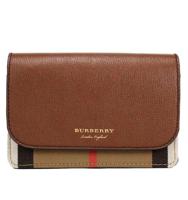 Burberry Hampshire Small House Check Canvas Tan Derby Leather Crossbody Bag - 63107 - thumbnail