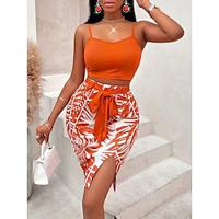 Women's Two Piece Dress Set Skirt Set Date Vacation Active Fashion Patchwork Mini Dress Crew Neck Sleeveless Color Block Regular Fit Orange Summer S M L XL XXL Lightinthebox