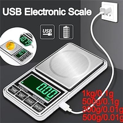 300/500g LED Portable Mini Pocket Jewelry Scale USB Rechargeable Digital Electronic Jewelry Gold Scale 0.01g High Precision Mini Portable LED Backlight G/ct/dwt/ozt/gn/t/oz Digital Kitchen Ingredients miniinthebox