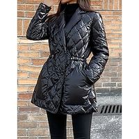 Women's Parka Puffer Jacket Quilted Coat Lightweight Winter Coat Thermal Warm Windproof Heated Coat Zipper Fall Drwastring Outerwear Long Sleeve Black Lightinthebox - thumbnail