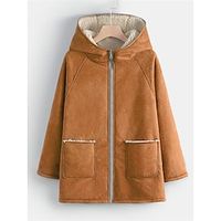Women's Shearling Coat Suede Fleece Sherpa Jacket Thermal Warm Winter Coat Zipper Hooded Outerwear Long Sleeve Fall Brown Lightinthebox - thumbnail