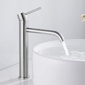 Bathroom Basin Sink Mixer Tap Stainless Steel, Tall Wash Basin Faucet Mono Counter Top Vessel Sink Taps with Hot and Cold Water Hose, Single Lever Handle Monobloc Washroom Vessel Basin Tap miniinthebox