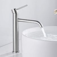 Bathroom Basin Sink Mixer Tap Stainless Steel, Tall Wash Basin Faucet Mono Counter Top Vessel Sink Taps with Hot and Cold Water Hose, Single Lever Handle Monobloc Washroom Vessel Basin Tap miniinthebox - thumbnail