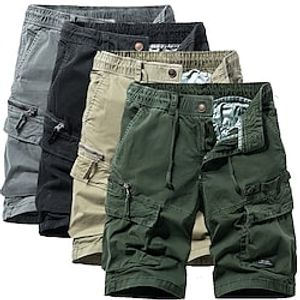 Men's Cargo Shorts Hiking Shorts Zipper Pocket Drawstring Plain Breathable Soft Knee Length Casual Daily Cargo Slim ArmyGreen Black Micro-elastic miniinthebox