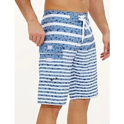 Men's Board Shorts Swimwear Swim Shorts Sports Going out Weekend Breathable Quick Dry Running Casual Drawstring Elastic Waist Striped Knee Length Gymnatics Activewear Blue Micro-elastic Lightinthebox