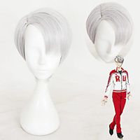 Cosplay Costume Wig Cosplay Wig Victor Nikiforov Yuri on Ice Straight Cosplay Asymmetrical Wig Short Silver grey Synthetic Hair 12 inch Men's Anime Cosplay Cool Silver miniinthebox - thumbnail