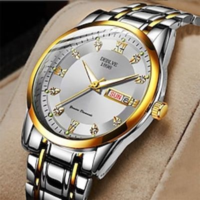 New Deblve Brand Diamond Men'S Watch Luminous Calendar Week Display Quartz Watch Waterproof Steel Belt Business Men'S Wristwatch Lightinthebox