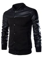 Men Band Collar Patchwork Single Breasted Pocket Jacket - thumbnail