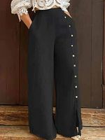 Women's Multi-button Slit High-waisted Loose Casual Wide-leg Pants - thumbnail