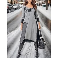 Women's Casual Dress Winter Dress Plain Dress Midi Dress Patchwork Asymmetrical Outdoor Daily Date Fashion Streetwear V Neck Long Sleeve 2023 Regular Fit Gray Color S M L XL XXL Size Lightinthebox - thumbnail