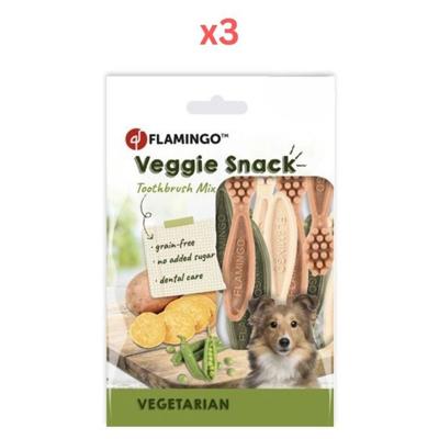 Flamingo Veggie Snack Toothbrush Mix Adult Dog Treats 12.5Cm (Pack of 3)