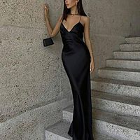 Women's Sheath Dress Maxi long Dress Black Beige Sleeveless Solid Color Backless Split Summer V Neck Casual 2021 S M L miniinthebox - thumbnail
