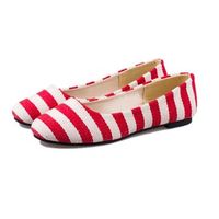 Stripe Color Match Round Toe Shallow Mouth Slip On Flat Shoes