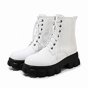 Women's Boots Platform Round Toe PU Synthetics White Black miniinthebox