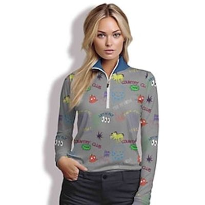 Women's Polo Shirt Golf Shirt Breathable Quick Dry Moisture Wicking Long Sleeve Golf Apparel Golf Clothes Regular Fit Zipper Stand Collar Printed Spring Autumn Tennis Golf Pickleball miniinthebox