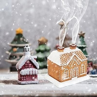 Log Cabin Snowy Winter Incense Cone Burner, 2024 Christmas Incense Cone Holder Burner Incense Backflow Burner 4.3inch, Premium Resin Cabin Incense Cone Burner Chimney Decorations miniinthebox