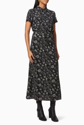 Tattoo-print Long Dress in Viscose Crepe Tattoo-print Long Dress in Viscose Crepe