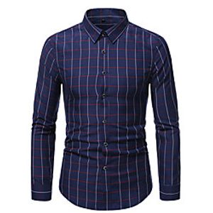 Men's Shirt Other Prints Plaid Long Sleeve Work Tops Business Lightweight Gray Navy Blue miniinthebox