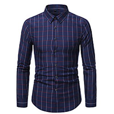 Men's Shirt Other Prints Plaid Long Sleeve Work Tops Business Lightweight Gray Navy Blue miniinthebox