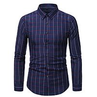 Men's Shirt Other Prints Plaid Long Sleeve Work Tops Business Lightweight Gray Navy Blue miniinthebox - thumbnail