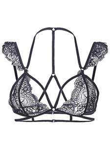 Women Sexy Lace Halter Cross Strap Bra Crop Top